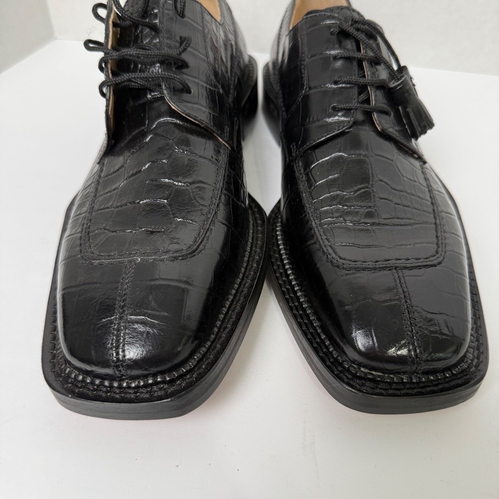 Vintage Florsheim Barletta Savanna Croc Black Leather Shoes Mens 10.5 Deadstock - Picture 6 of 15